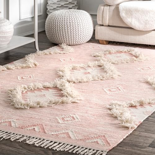 nuLOOM Savannah Tapis marocain à Franges Rose 2,1 m x 2,1 m