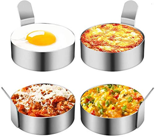 4 moldes de acero inoxidable para huevos fritos de 7,6 cm para cocinar anillas de panqueques antiadherentes, herramientas de cocina de metal