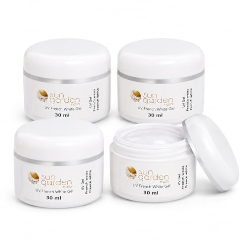 Sun Garden Nails UV Gel Set Frenchgel Weiß 4×30 ml – Profi-Nagelgel für French-Design, Hochpigmentiert & Leicht Modellierbar