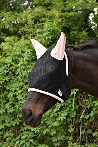 LOVEHORSES Fliegenschutz fürs Pferd – Made in Italy - Netz Standard 100 by Oeko-TEX® Zertifiziert - Widerstandsfähig – Farbige Ohren (Large/Full, Hellrot)
