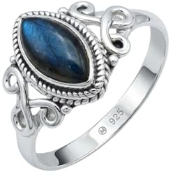 mantraroma Silberring Damen 925 Sterling Silber – ellipsenförmiger Edelstein Ring, Vintage Statement Ring Schmuck, elegantes Geschenk für Frauen