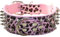 haoyueer Hundehalsband aus Leder mit Spikes, Bullet Rivets mit Nieten, 5,1 cm breit, stilvolles Leder-Hundehalsband für mittelgroße und große Hunde, Pitbull ... (S, rosa Leopard)