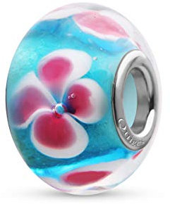 Quiges Drops Femme Perle de Verre de Murano Charm BéBé Bleu Fleur Rose
