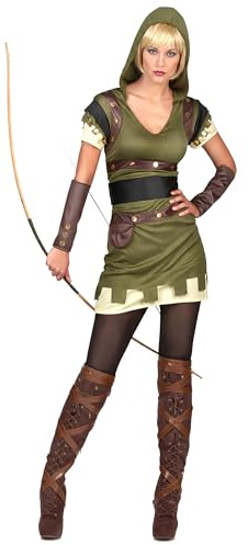 DEGUISE TOI - Bogenschützin-Damenkostüm Faschingskostüm grün-braun - Kleid mit Gürtel - Armstulpen - M - Grün - Kostüme - 100% Polyester - Handwäsche - Carnaval
