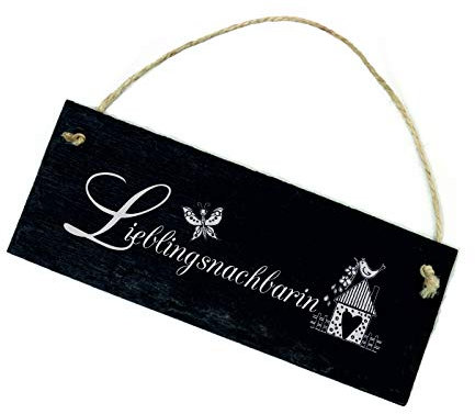Schiefertafel Lieblingsnachbarin - Schild Garten Haus - 22 x 8 cm