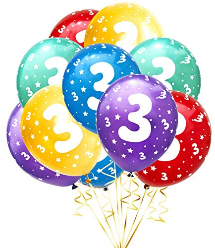 Oblique Unique® 10 Luftballons mit Zahlen Happy Birthday für Kinder Geburtstag Feier Party Deko Geburtstagsdeko Ballons Bunt (Nr. 3)