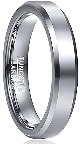 Cloyo Wolfram Ring Damen Verlobungsringe Silber Herrenring Eheringe Partnerringe 4mm Polieren Größe 65 (20.7)