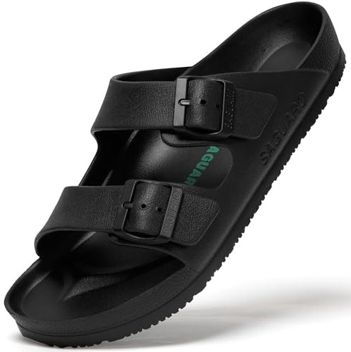 SAGUARO Hausschuhe Herren Damen Leicht Elastisch Pantoletten Klassisch Badschuhe Unisex Erwachsener Sandalen, Haus Schwarz 38