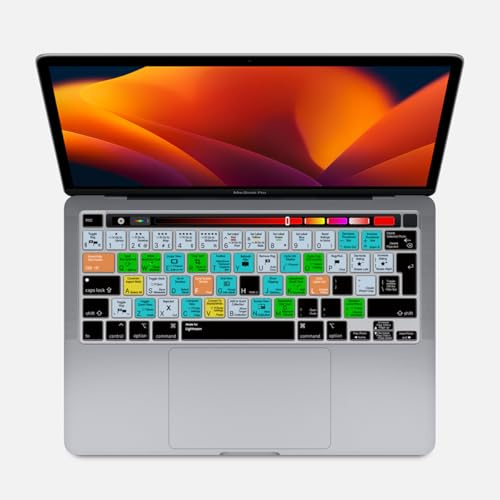 MMDW Lightroom Hotkey EU Tastaturfolie für MacBook Pro 16 Zoll A2141 2019 | Für MacBook Pro 13 Zoll A2251 A2289 A2338 M1 M2 2020 mit Touch Bar und Touch ID, ultradünn, rutschfest, Tastenkombination