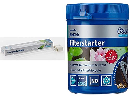OASE 56236 Ersatzlampe UVC 18 W, passend für Bitron C 18 W und FiltoMatic CWS6000 & 43138 AquaActiv BioKick 200 ml für 10.000l - Teichbakterien Starterbakterien für Fischteich Gartenteich Schwimmteich