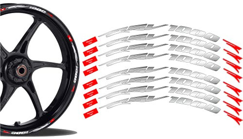 8 Stück Hochwertige Felgenrand Aufkleber Sticker UV&Waschanlagenfest Decal Komplett Set für Vorder und Hinterreifen GP Style Motorad Q13 Rim Wunschlogo RSV 1000 R Silber Rot