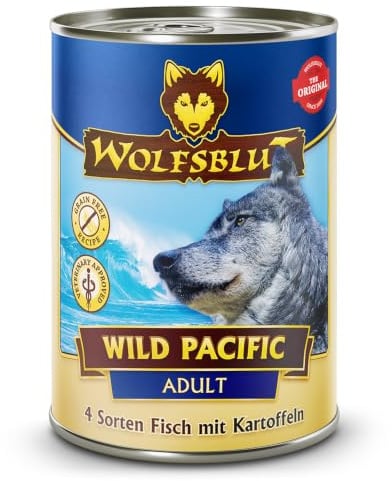 WOLFSBLUT – Wild Pacific Adult | Nassfutter mit Superfoods für ausgewachsene Hunde. Getreidefreies Alleinfutter ohne Zusatzstoffe in der Dose | 12x395g Seefisch