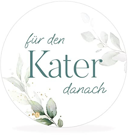 white&ivory, 50x runde Aufkleber, Sticker für den Kater danach | stilvolles Design: eukalyptus, türkis | 4cm Durchmesser | selbstklebend | Gastgeschenke für Hochzeit Taufe Geburtstag