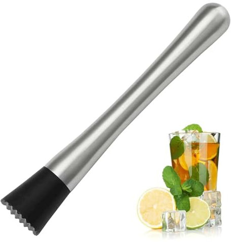 Pilon à Glace, Pilon à Cocktail en INOX, Pilon à Cocktail, Pilon Noir pour Cocktail, Pilon de Bar pour Citron Vert, Pilon à Cocktail Professionnel, INOX Pilon pour Boisson Cuisine Bar Restaurant