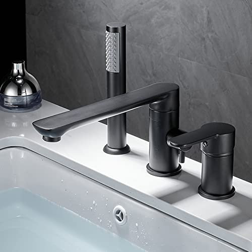 XJTNLB 3 Loch Wannenrandarmatur mit Ausziehbarem Handbrause Wannenrand Badewanne Armatur Set Schwarz