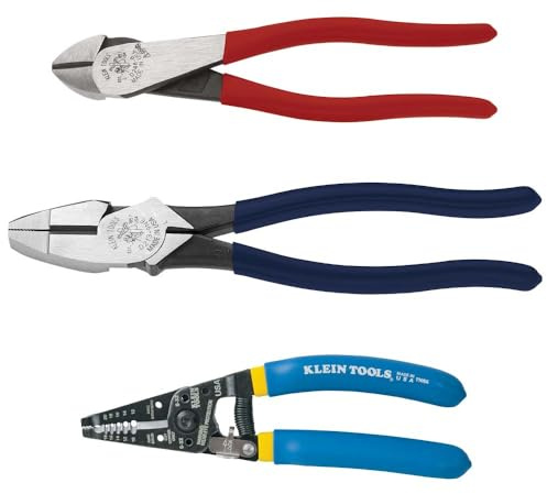 Klein Tools 80121 Kit de alicates pelacables, alicates linian y cortadores diagonales, 3 piezas