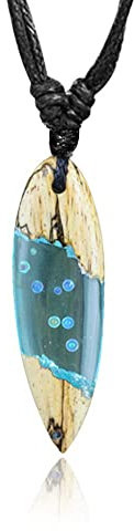 viva-adorno Surfer Kette Surfbrett Holz Surfboard Halskette Anhänger Wellen Wasser HK30e, D1 Türkis/Tamarindenholz