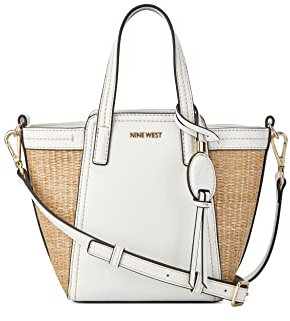NINE WEST Damen Jenae Mini Elite Tragetasche Umhängetasche, Stroh, Muttertagsgeschenk, Weiss/opulenter Garten