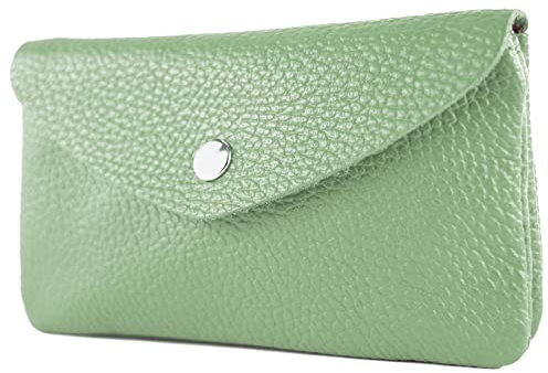 modamoda de P11 Portefeuille en cuir pour femme, taille M, fabriqué à la main en Italie, Gris vert, m, Petit porte-monnaie léger
