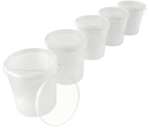 5X Eimer mit Deckel 16 Liter Transparent - lebensmittelecht luftdicht und stabil, Leer Eimer mit Griff und Verschluss Deckel für Lebensmittel Chemie Wand Farbe Waschpulver Klebstoffe geeignet