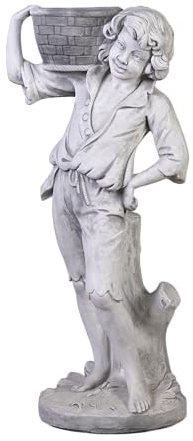 gartendekoparadies.de Junge als Blumensäule Pflanzgefäß aus Steinguss, H. 111 cm, 3 Liter, 110 kg, Grau, frostsicher für Außenbereich