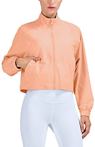 altiland Damen Laufjacke Trainingsjacke Atmungsaktiv Sport Jacke Voll Reißverschluss Dünn UV Jacke mit Taschen UPF 50+(Malibu Peach, L)
