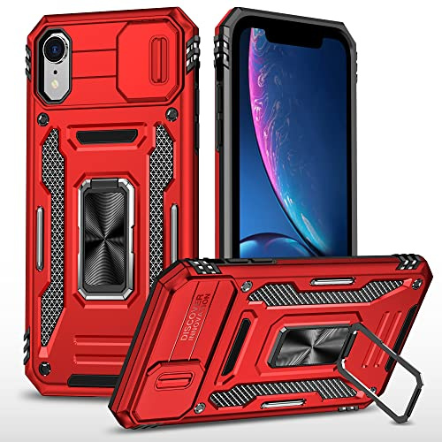 XINYIWEI Coque pour iPhone XS Max, Housse de Protection coulissante pour Appareil Photo, Support annulaire à 360 degrés, étui antichute pour iPhone XS Max 6.5. (Rouge)