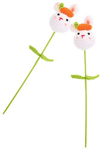 KOMBIUDA 2st Gestrickter Hase Hasenpuppe Häkeln Gefüllter Osterhase Gestrickter Strauß Osterhasenpuppen Plüschtierpuppe Gestrickte Blumen Häschen Häkeln Künstliche Niedlich Polyester