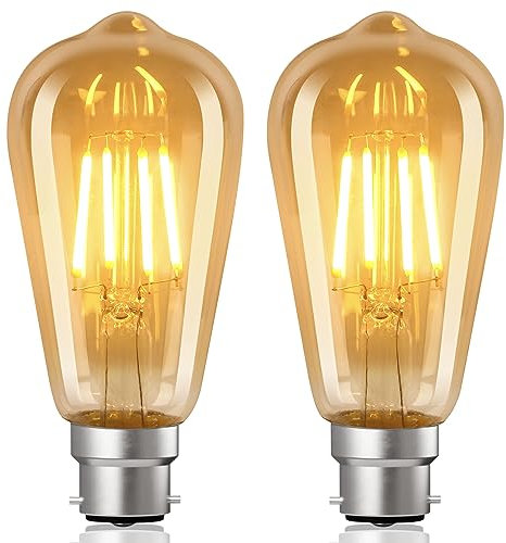 YUNRRD Vintage Bayonet Light Bulb 4W(40W Equilavent),B22 LED Edison Bulbs Warm White 2700K,ST64 Amber Retro Style Energy Saving LED Filament Decorative Light Bulb,400LM,220V(2 Packs)