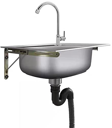 JKIOOW Single Bowl Sink, Commercial Stainless Steel Freestanding Sink, Faucet Included, Kitchen Wall Mount Sink for Outdoor Garage Laundry Room (Size : 45 * 39cm)