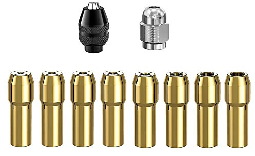 YdseozOA 10-teiliges Bohrfutter-Spannzangen-Set für Dremel 1/32 Zoll bis 1/8 Zoll Ersatz 4486 Bohrer Schnellwechsel-Bit Bohrfutterschaft Schnellwechsel-Adapter mit Drehbohrmutter-Werkzeug-Set