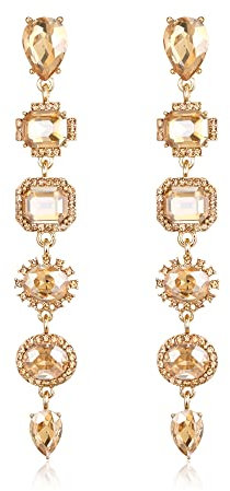 EVER FAITH Art Deco Kristall Ohrringe, Bling Round Square Oval-Cut Teardrop Strass Hochzeit Ohrringe für Damen Braut Braun Gold-Ton