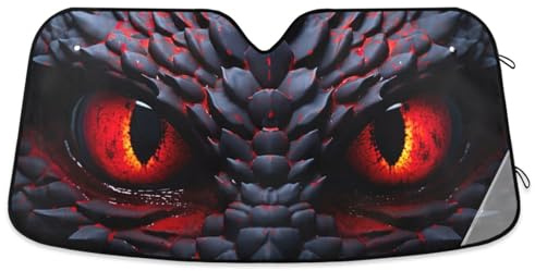 ODAWA Parasol para parabrisas de coche, diseño de dragones, ojos negros y rojos, plegable, bloquea los rayos UV, parasol para parabrisas delantero, Talla única
