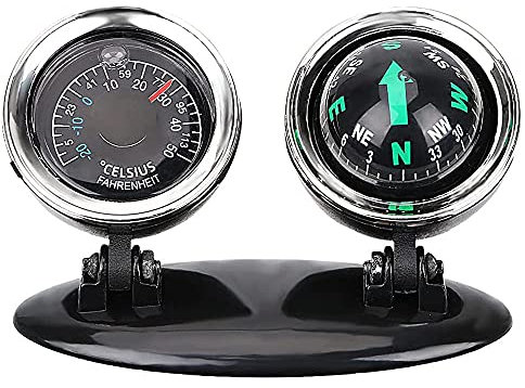Baceyong Bussola termometrica 2 in 1 per auto, guida di navigazione/direzione, colore nero, regolabile, con adesivo per barche, auto, camion