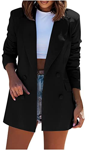 Blazers Jacket for Women UK Clearance Ladies Solid Lapel Blazer Suit Long Sleeve Elegant Coat Pockets Cardigan Tops Plus Size Casual Work Wear Business Office Formal Outwear Suits Black