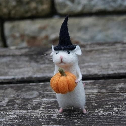 Filzmaus Halloween Ornament, Halloween Maus mit Kürbis, Handgefertigte Nadelfilz-Maus, Filz Wolle Tiere Nadel Filz Weihnachtsmaus Dekorationen, Niedliche Gefilzte Wolltiere Ornament für Zuhause, Büro