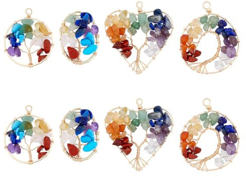 DICOSMETIC 8 ciondoli per albero della vita in cristallo 7 chakra naturale quarzo ciondoli pietre preziose ciondoli yoga piatti rotondi ovali cuore per la fabbricazione di gioielli, Pietra