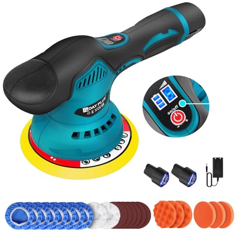 Poliermaschine 12V Akku Exzenter Polierer 2800-5500RPM, 12mm Exzenter Akku Poliermaschine mit LCD-Bildschirm, 27PCS Polierpad Set Auto Boot Poliergerät