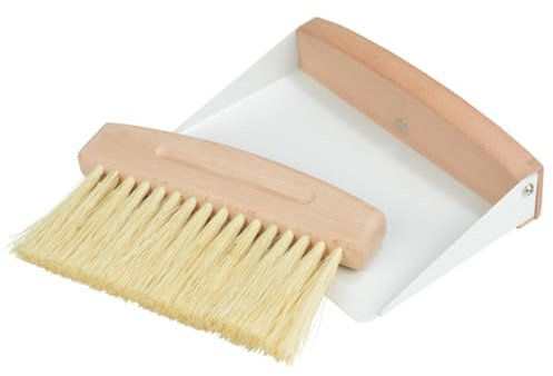 MACOSA HOME UMEN346 Tischbesen und Kehrschaufel Holz Handfeger mit Schaufel Braun Weiß Tischkehrset Kehrset Tisch Tischschaufel Krümelset Tischbesen Mini Besen Schaufel Set