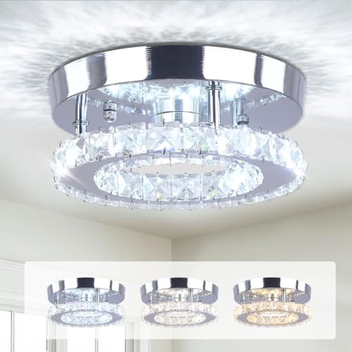 Cainjiazh Mini Crystal Chandelier Modern Led Chandelier Semi Flush Mount Crystal Lighting Ceiling Lamp for Bedrooms Dinning Rooms Hallway (Changeable 3 Colors)