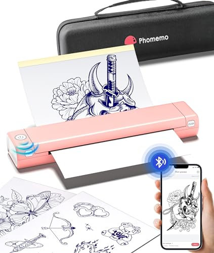 Phomemo M08F Stencil Drucker Thermodrucker Tattoo Drucker Tattoo Transfer Stencil Drucker mit 10 Tattoo Transfer Papier+Aufbewahrungsbox, A4 Tattoo Thermodrucker für Anfänger, Tattoo Künstler
