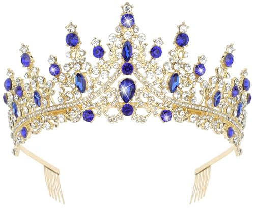 CURASA Blaue Tiaras für Frauen, Königsblau, Prinzessinnenkrone, Geburtstags-Tiara für kleine Mädchen, Quinceanera-Krone, Königin-Kronen, Hochzeits-Tiaras für Braut, Tiaras und Kronen für Frauen,