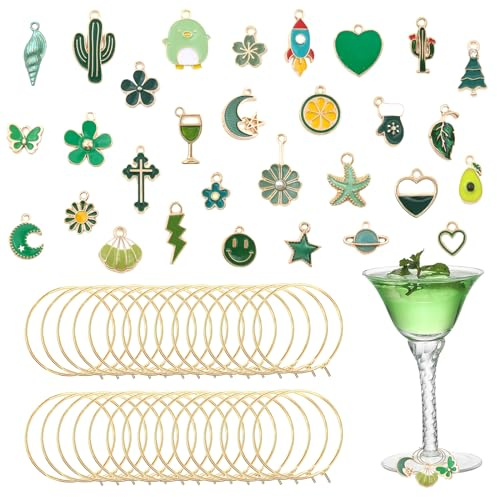 Silars Weinglas Charms, 30stk Glas Weinanhänger für Stielgläser Weinglas Anhänger, Glas Identifikations mit Aufbewahrungstasche für Weinglas, Champagnerglas, Cocktailglas, Trinkglas