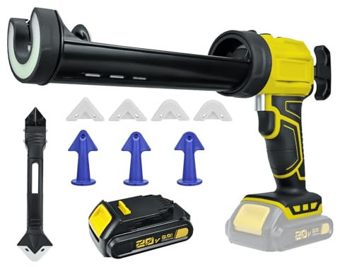2 AH Battery Cordless Caulking Gun, 4-speed Electric Caulking Gun for Dewalt 20V Battery Caulking Tool, Non-Drip Glass Glue Gun with LED Light for Filling and Sealing, For Windows, Doors(No charger)