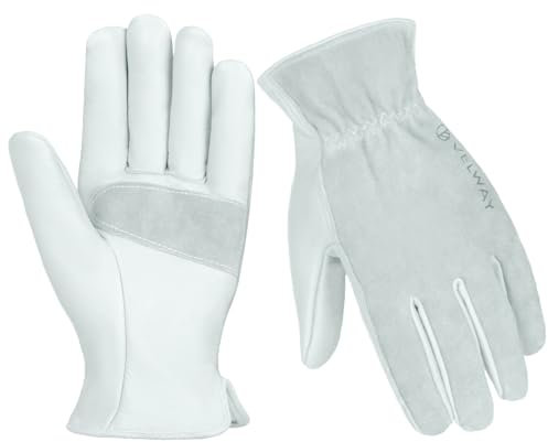 Velway Garten Lederhandschuh für Damen und Herren - Rindsleder Dornensicher Gartenhandschuhe zum Beschneiden von Rosen Kaktus Arbeitshandschuhe - Größe 9/L Grau