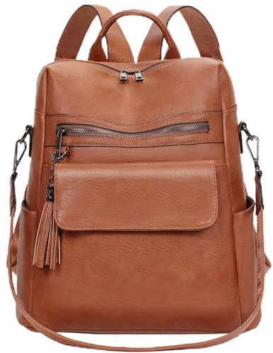 Leathario Rucksack Damen,Cityrucksack aus veganem Leder, Wasserdichter Cityrucksack,Rucksacktasche 2in1,Tagesrucksack Frauen,Women's Fashion Backpacks Taschenrucksack zur Arbeit Schule Reise,Braun