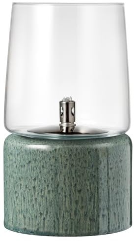 BITZ Gastro Öllampe Outdoor und Indoor, Hübsche Petroleumlampe für Camping, Garten oder Innenraum, Durchm. 15 cm, Höhe 26 cm, aus Steingut und Glas, Grün