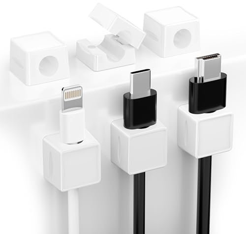 Huoberr Kabelhalter Kabelclips,6 Stück Kabel Organizer für Effektives Kabelmanagement,Robust magnetische Kabelklemmen Kabelhalter Selbstklebend für Ordnung & Komfort für Ihren Schreibtisch (Weiß)