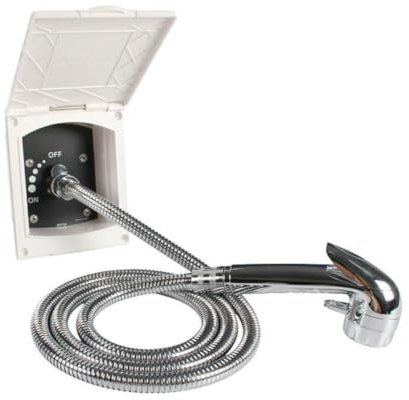 Marvix Prise de douche extérieure blanche et pommeau de douche à gâchette pour camping-car, caravane, camping-car, boîte à chevaux