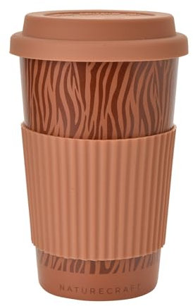 Widdop Naturecraft Animal Themed Ceramic Travel Mug - Terracotta Tiger Design - 320ML - with Lid and Grip - Travel Mug for Hot Drinks Coffee Tea On The Go
